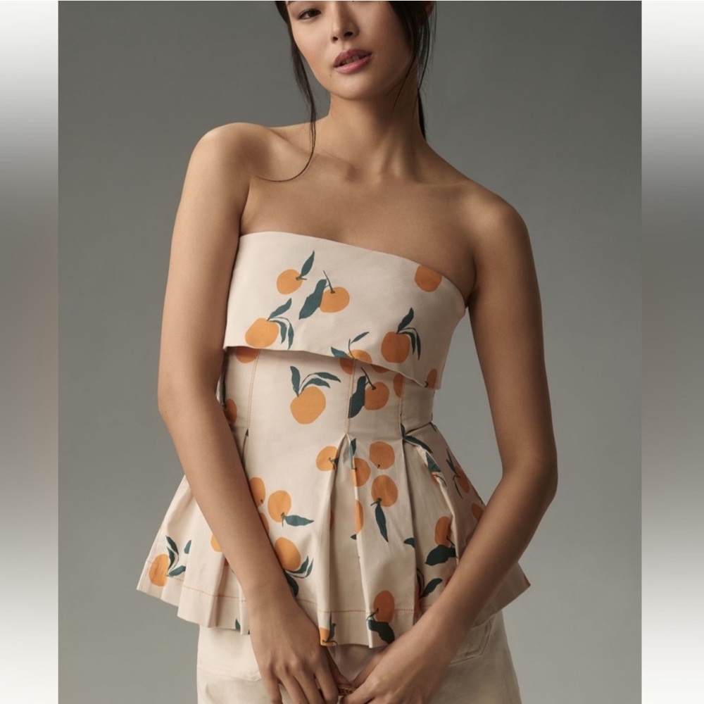 Elegant Strapless Peach Print Blouse
